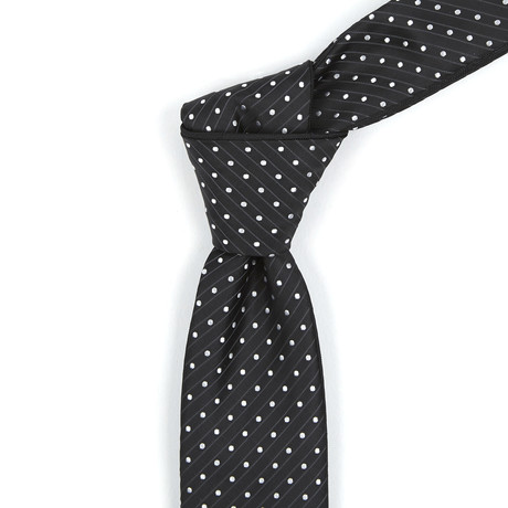 Reversible Tie // Black Striped + White Polka Dots