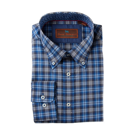 Woven Button Down Shirt // Blue + Gray (XS)