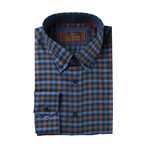 Woven Button Down Shirt // Blue + Rust Plaid (XS)