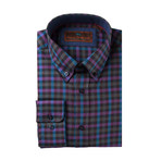 Woven Button Down Shirt // Purple + Blue Plaid (XL)