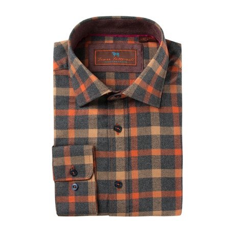 Woven Button Up Shirt // Orange Plaid (XS)