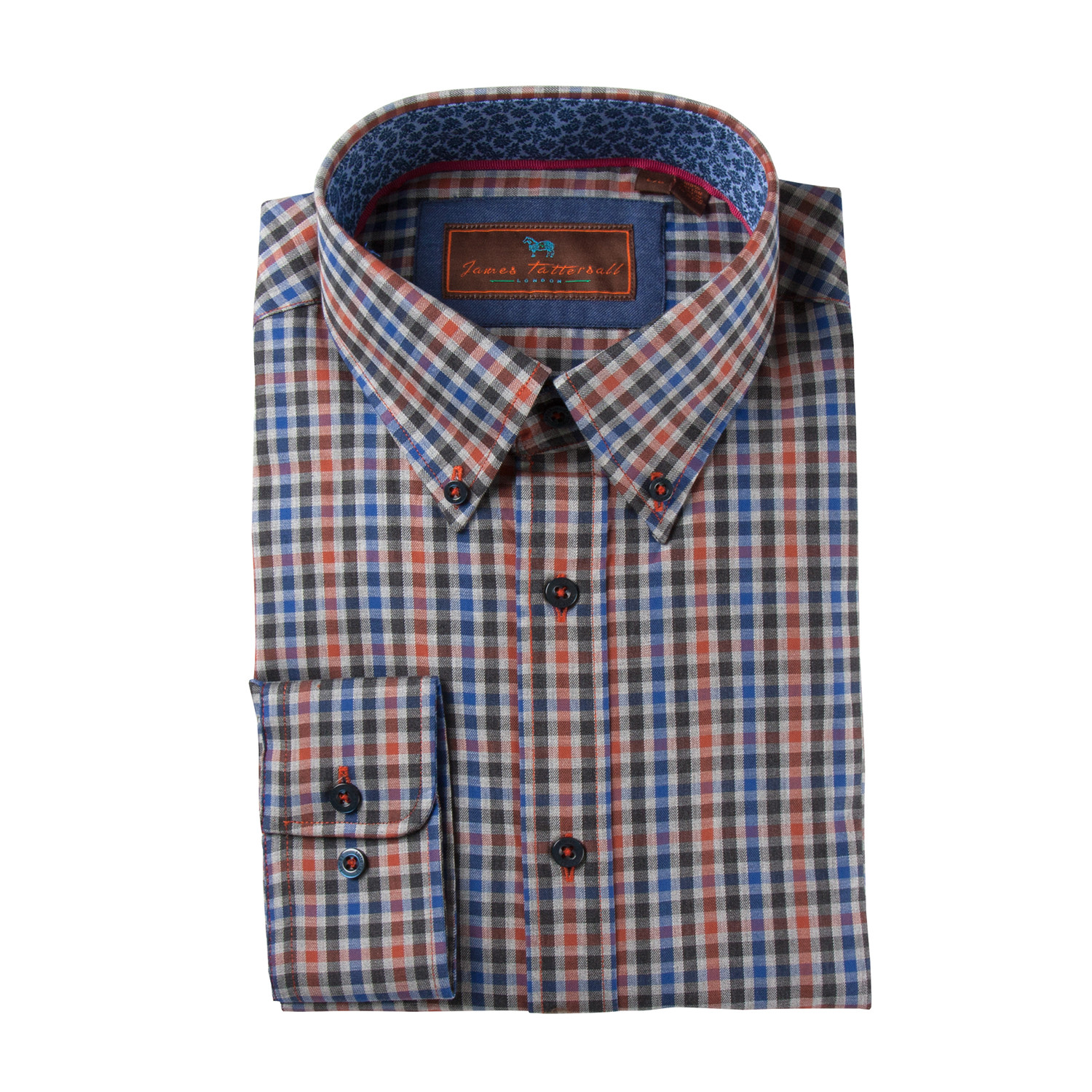 Woven Button Down Shirt // Orange + Navy (S) - James Tattersall - Touch ...