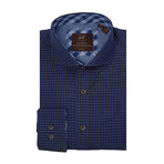 Woven Cut Away Collar Shirt // Blue + Black Checkered (S)