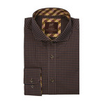 Woven Cut Away Collar Shirt // Mustard + Brown Checkered (M)