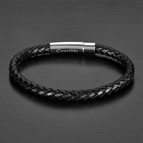 Braided Leather Bracelet // Black + Silver