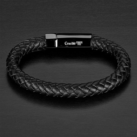 Braided Leather Bracelet // Black + Black