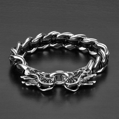 Braided Dragon Curb Style Bracelet // Black