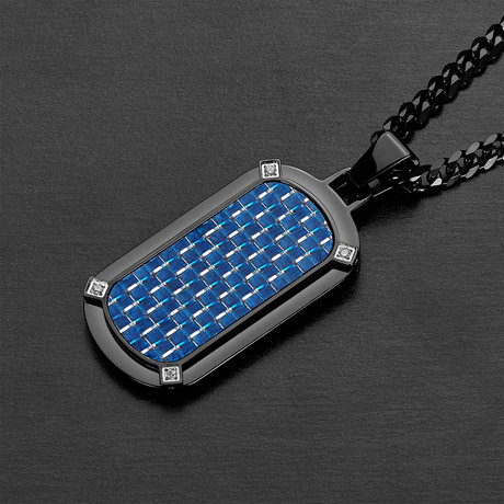 Oval CF Dog Tag + CZ Accent Pendant + Chain // Blue