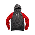 Two Tone Pullover Hoody // Red + Charcoal (S)