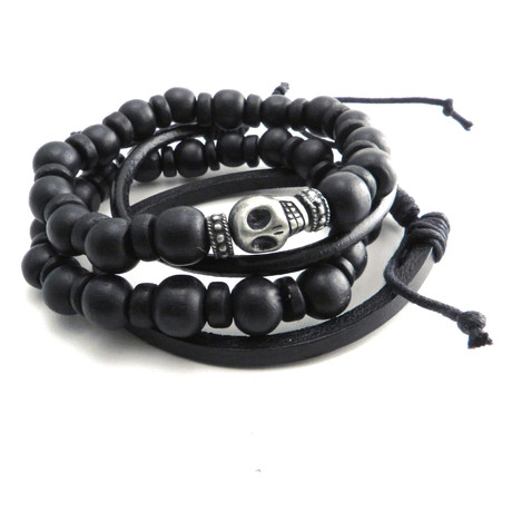 Skull Bead and Leather // 4-Pack