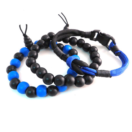 Blue Mix Wood Prayer Bead + Para Cord // 3 pack