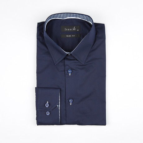 Gingham Inset Button-Up Shirt // Navy (S)