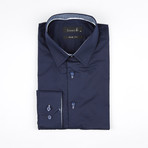 Gingham Inset Button-Up Shirt // Navy (2XL)