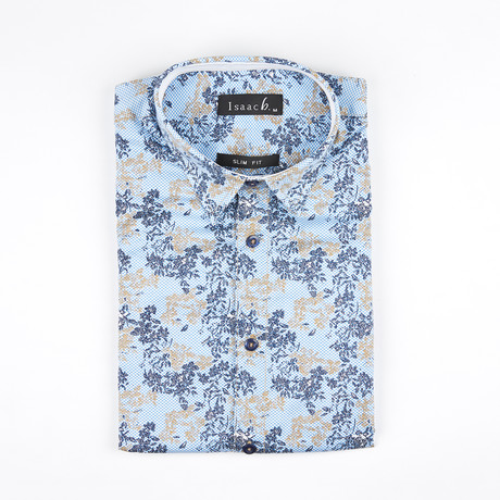 Floral Shadow Print Button-Up Shirt // Navy (S)
