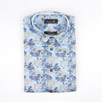 Floral Shadow Print Button-Up Shirt // Navy (M)