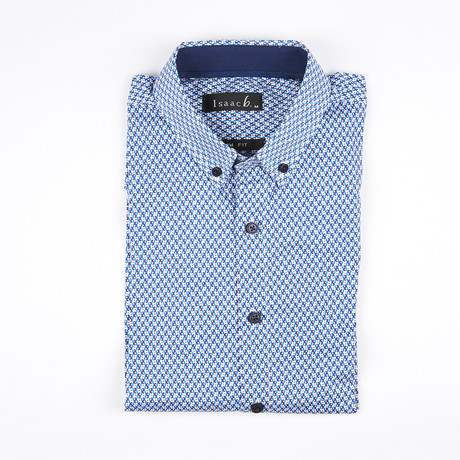 Hatch Print Button-Up Shirt // Blue (S)