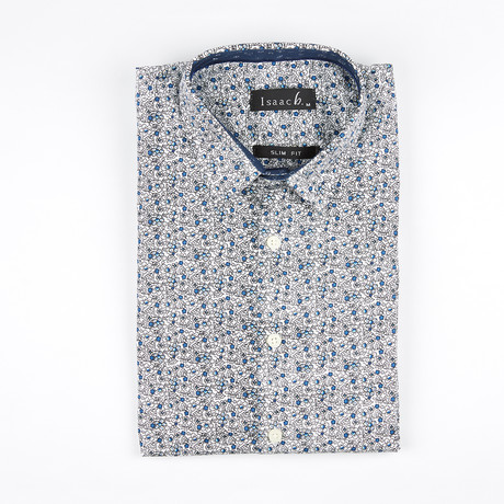 Flower Outline Button-Up Shirt // Blue (S)