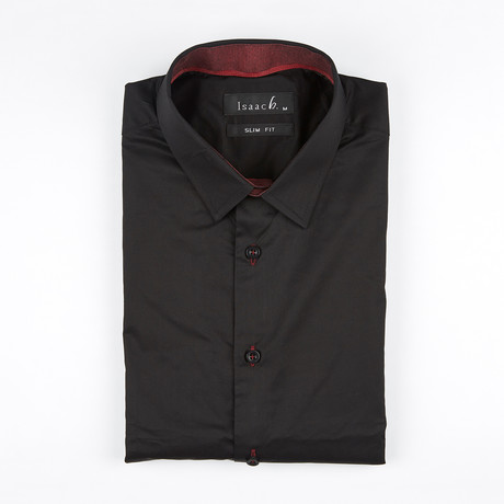 Contrast Stitch Button-Up Shirt // Black + Red (S)