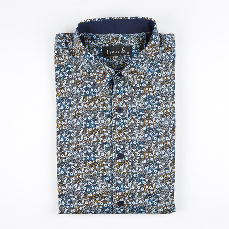 Scribble Floral Button-Up Shirt // Blue (S)