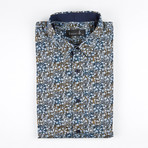 Scribble Floral Button-Up Shirt // Blue (L)