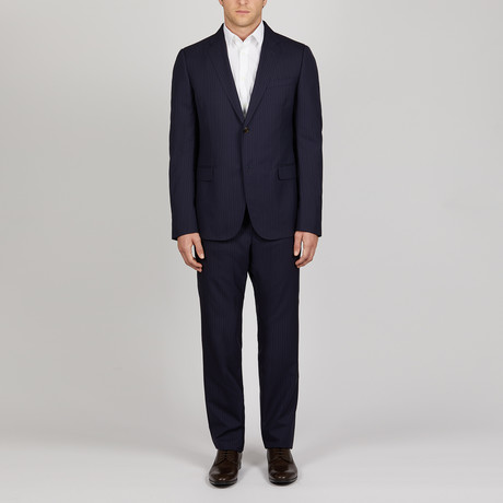 Pin Stripe Monaco Suit // Navy + Light Blue (Euro: 48)