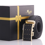 Leo Automatic Adjustable Belt // Black + Gold Studs