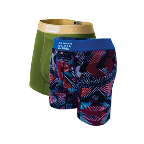 Double Pack Set of Dual-Climate™ Underwear Boxers // Mixed Blue + Cypress Green Khaki (Large)