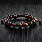 Natural Stone Tiger Eye Macrame Style Wrap // Red