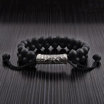 Matte Onyx Double Macrame Adjustable Bracelet + CZ Accent // Black + Silver