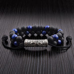 Onyx + Lapis Double Macrame Adjustable Bracelet + CZ Accent // Blue + Black + Silver