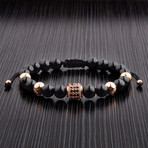 Rose Gold Black Onyx Adjustable Bracelet + CZ Accent // Black + Rose Gold