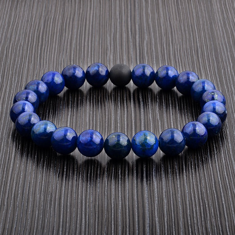 Lapis Lazuli + Matte Onyx Stretch Stone Bracelet // Blue + Black