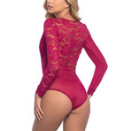 Renata Eyelash Lace Teddy // Rhubarb (S)