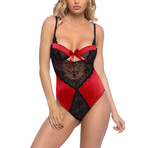 Satin Bow and Lace Teddy // Red + Black (S/M)