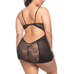 Strappy Mesh and Lace Babydoll // Black // Plus (1X/2X)