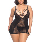 Strappy Mesh and Lace Babydoll // Black // Plus (1X/2X)