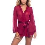 Provence Eyelash Lace Robe + G-String // Rhubarb (S/M)