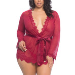 Provence Eyelash Lace Robe + G-String // Rhubarb // Plus (1X/2X)