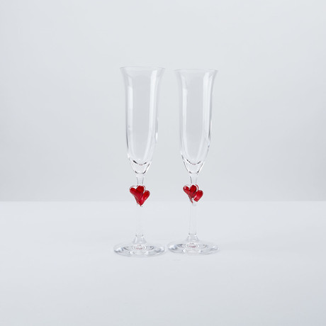 Passionate Love Champagne Flutes + Red Hearts // Set of 2