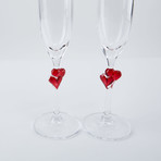 Passionate Love Champagne Flutes + Red Hearts // Set of 2