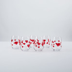 Stemless Wine Glasses Red Hearts // Set of 6