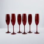 Bohemian Colored Red Champagne Flutes // Set of 6