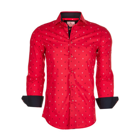Suslo Couture Anchor Button Down Shirt // Red (S)