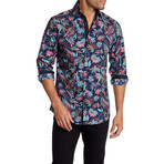 Suslo Couture Tropical Button Down Shirt // Navy (S)