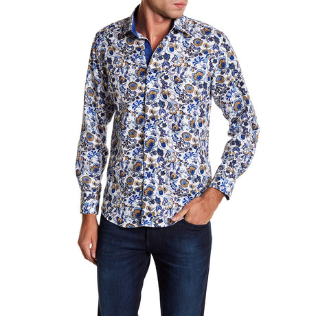 Suslo Couture Floral Button Down Shirt // Royal (S)