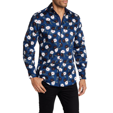 Suslo Couture Floral Button Down Shirt // Navy (S)