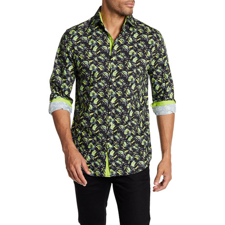 Suslo Couture Leaves Button Down Shirt // Black (S)