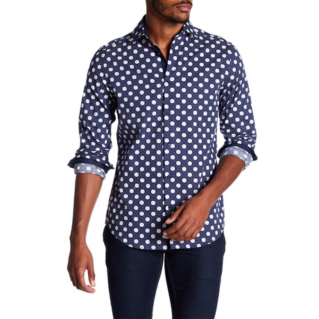 Suslo Couture Polka Dots Button Down Shirt // Navy (S)