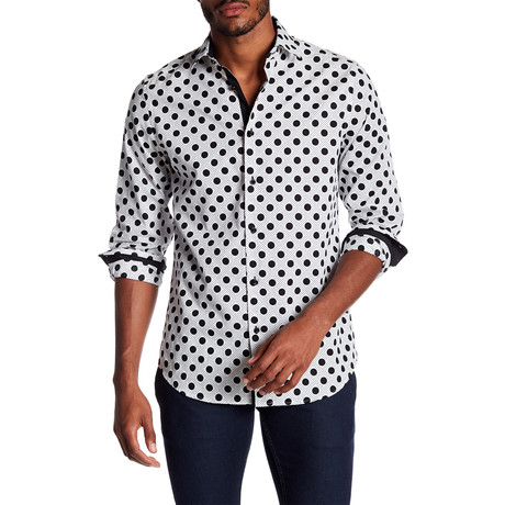 Suslo Couture Polka Dots Button Down Shirt // White (3XL)