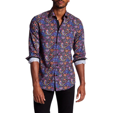 Suslo Couture Paisley Button Down Shirt // Navy (S)